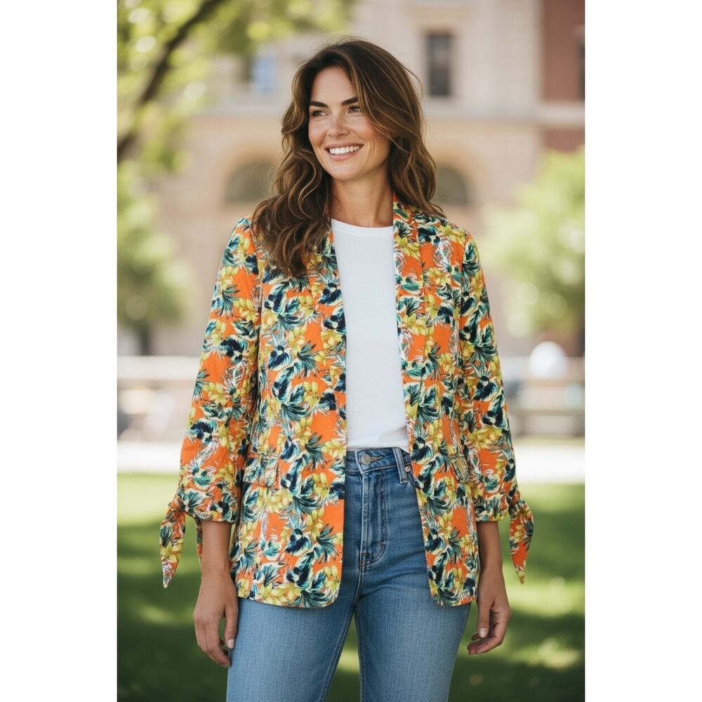 ⭐ 🔥 50% OFF SALE — FINAL PRICETahari ASL Orange Floral Blazer Jacket Size 2 NWT